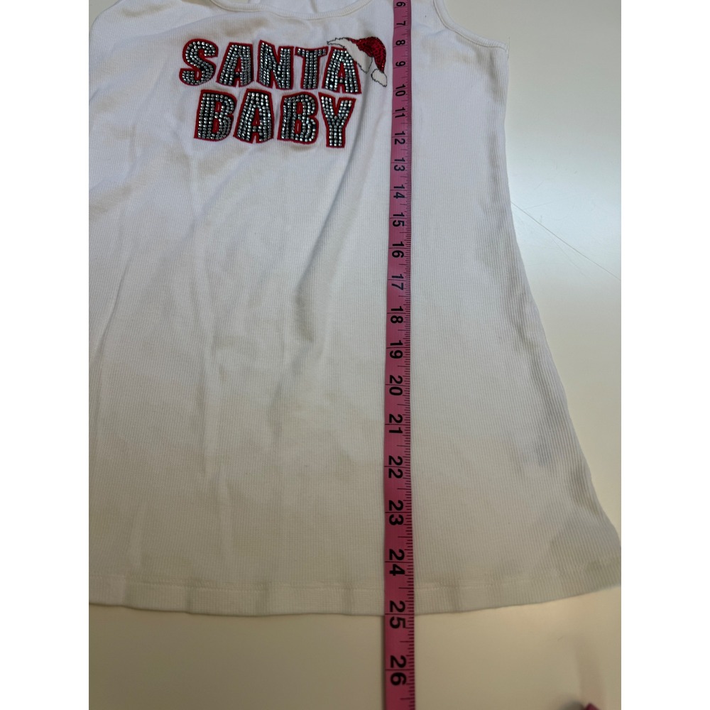 Santa Baby Rhinestone Ribbed Tank Top White Large - Picture 8 of 8
